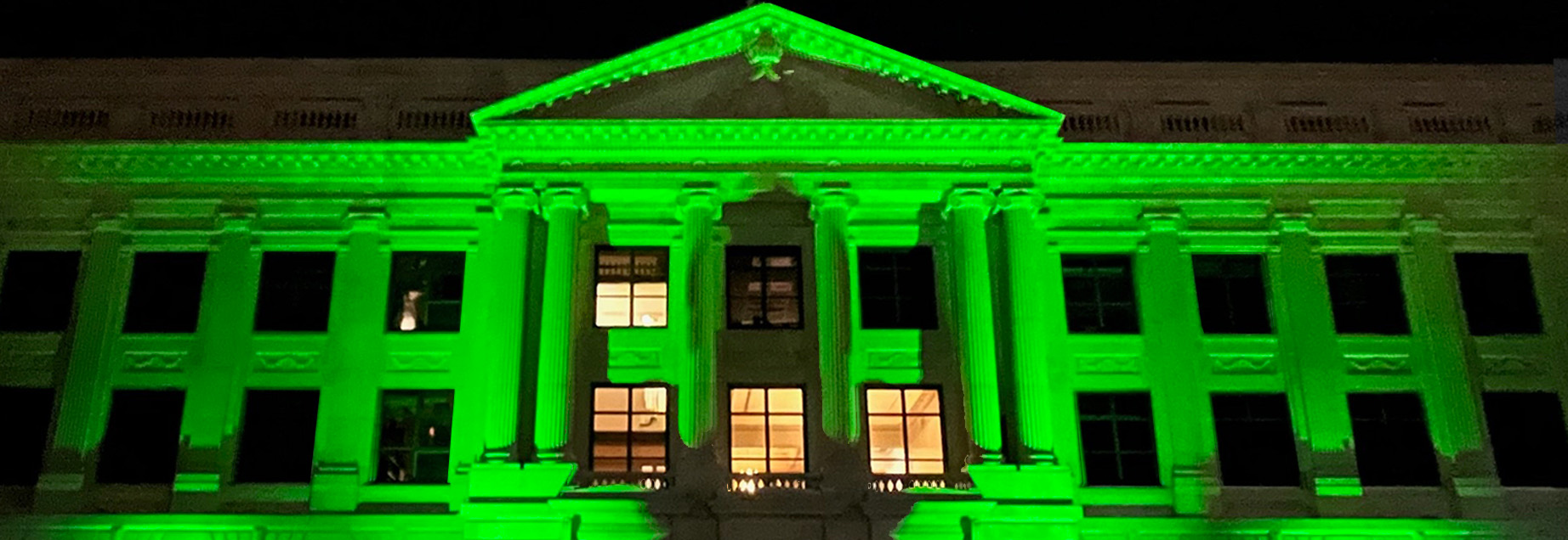 Old Courthouse glows green