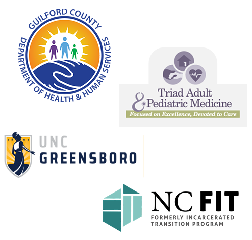 Resource logos: Guilford County Department of Health & Human Services, UNC Greensboro, Triad Adult & Pediatric Medicine, NC Fit