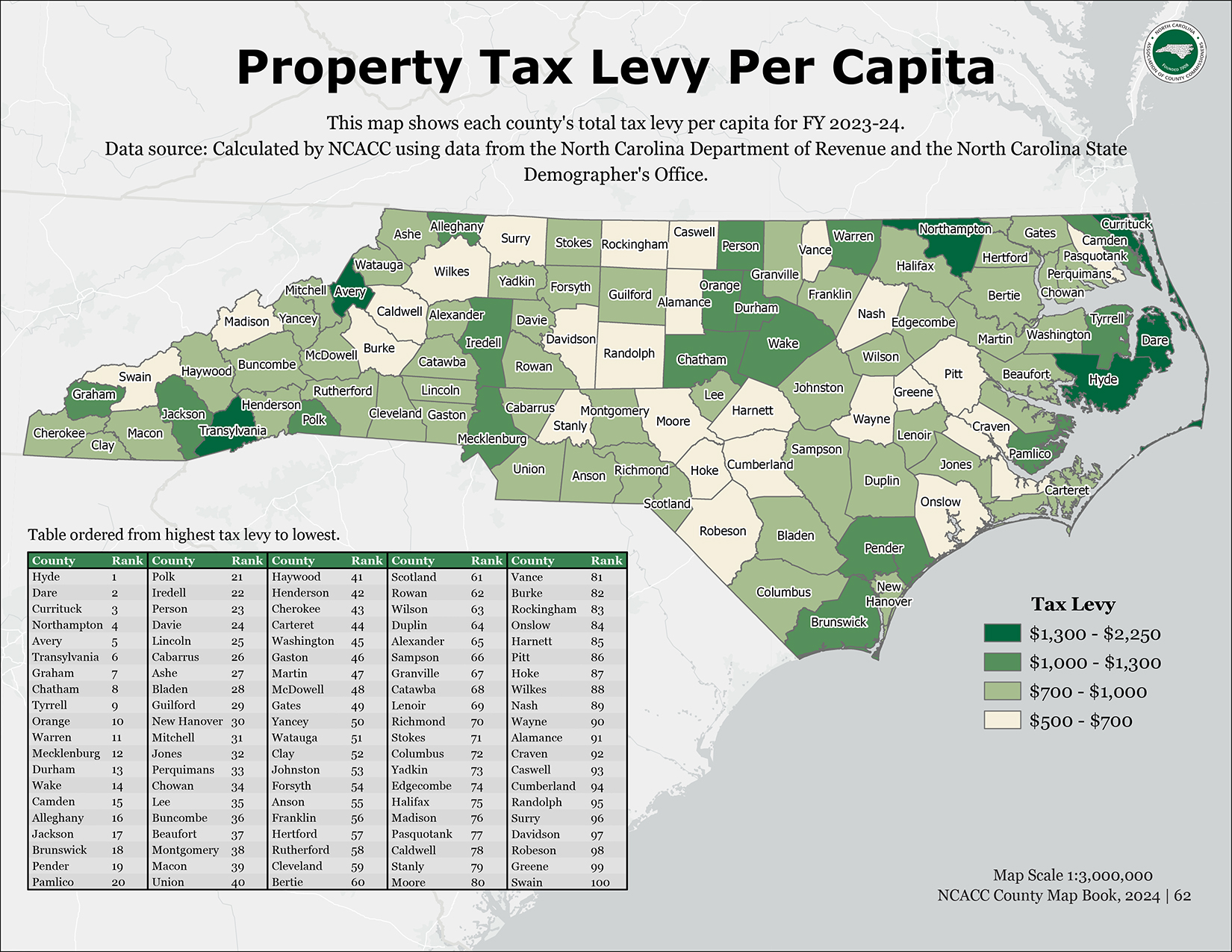 Property Tax Levy Per Capita map for North Carolina