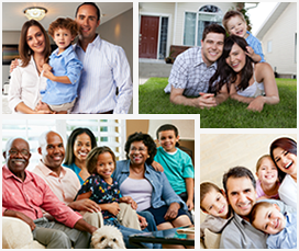 Collage of photos of smiling families